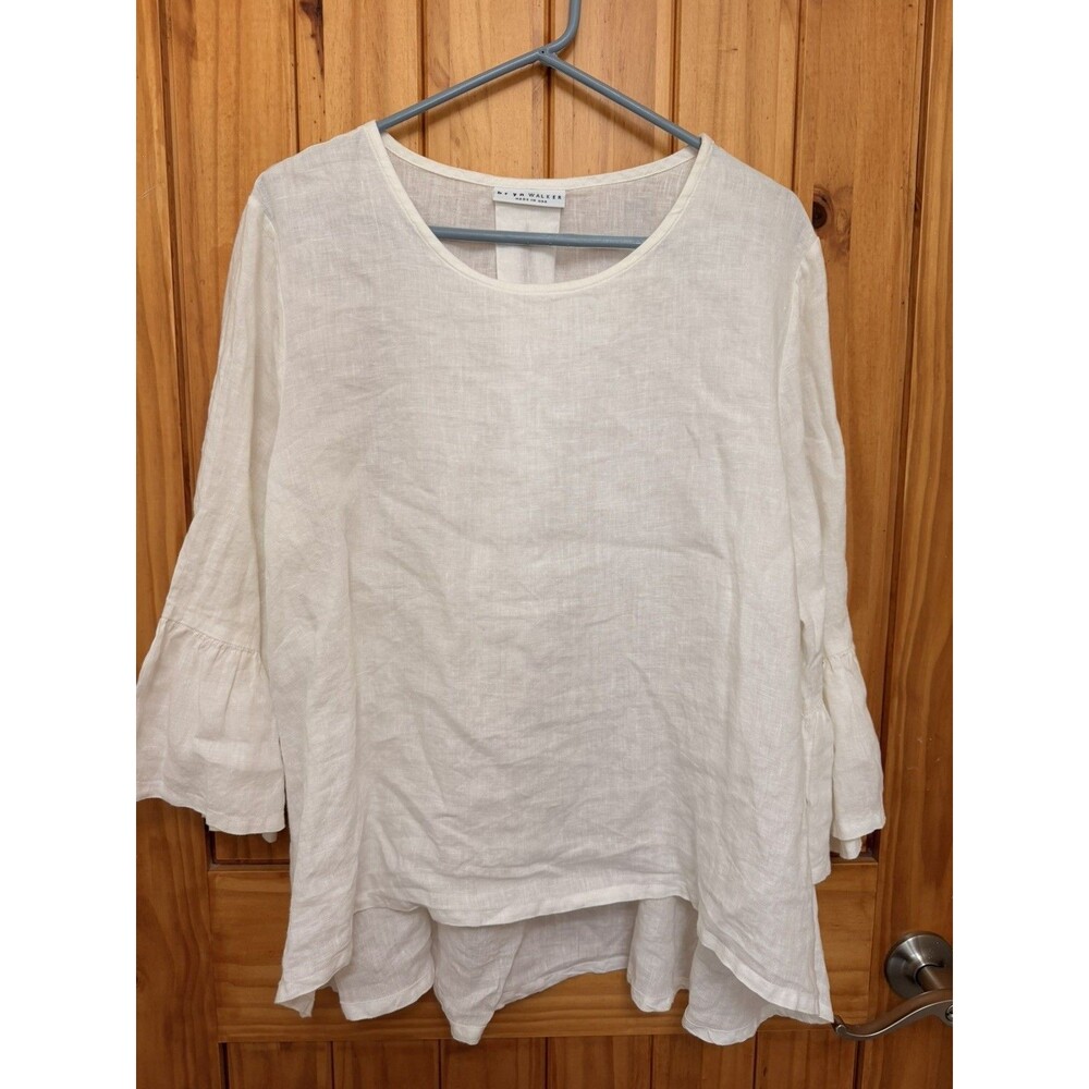 BRYN WALKER Light Linen  FRAN SHIRT  A-Line Top Bell Sleeves  Size Large Boho - Picture 3 of 9
